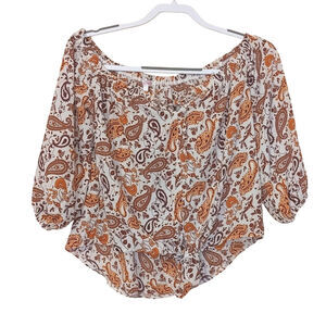 Stella Tweed Size Medium M Blouse Paisley Sheer Light Weight Top Boho